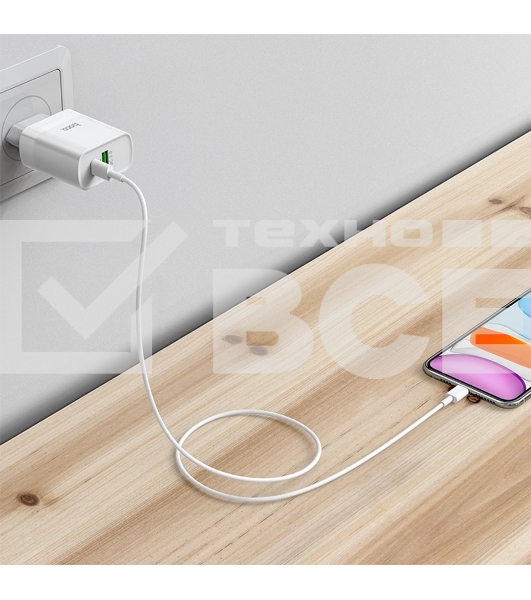 Сетевое зарядное устройство HOCO C80A Rapido 1xUSB + 1xUSB-C, 3.1A, 20W, белый