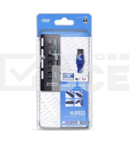 USB-хаб Smartbuy (SBHA-7304-B) USB 3.0 хаб + выкл., 4 порта, черный