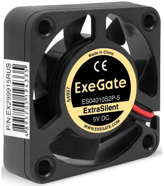 Вентилятор корпусной ExeGate ExtraSilent ES04010S2P-5, 40 мм, 4000 об/мин, 19 дБ, 2-pin, без подсветки