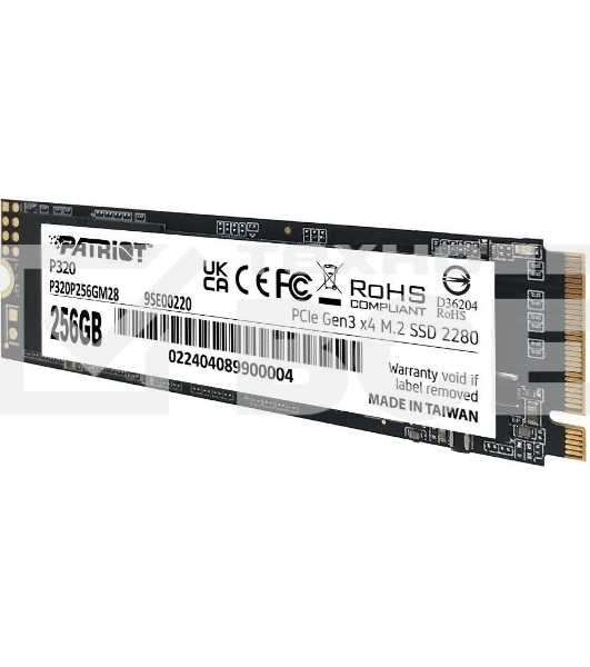 Накопитель SSD Patriot P320, 256GB, PCIe 3.0 x4, M.2 2280, NVMe, R/W 2200/1200
