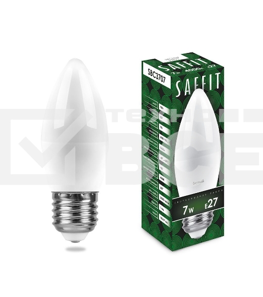 Лампа светодиодная Saffit SBC3707 7 вт E27 белый матовая свеча