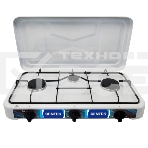 Газовая плитка Centek CT-1522 белый 3 конфорки, КРЫШКА, сменные форсунки баллон/магистраль, фото 1