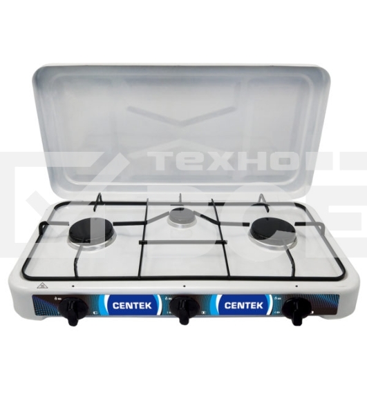 Газовая плитка Centek CT-1522 белый 3 конфорки, КРЫШКА, сменные форсунки баллон/магистраль