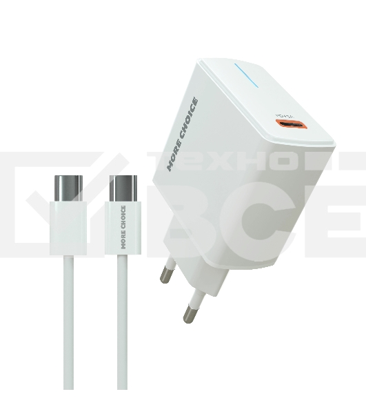 Сетевое зарядное устройство MORE CHOICE (4610196408915) NC60a 1USB-C 3.0A PD 20W быстрая зарядка для Type-C, белый