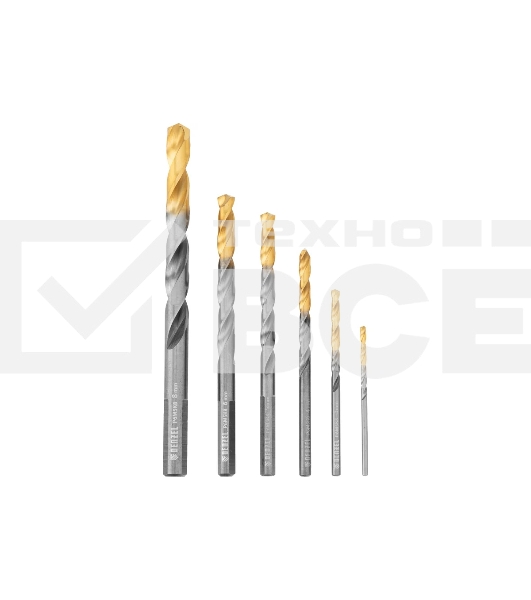 Набор сверл по металлу Denzel 2-8мм, Р6М5К8-TiN, Golden Tip, 6 шт 723004