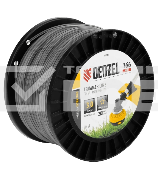 Леска для триммера Denzel двухкомпонентная звезда, 3,0 мм х 166 м, на DIN катушке EXTRA CORD
