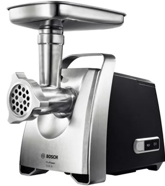 Мясорубка электрическая Bosch MFW68640 черный, 2200 Вт, 4.3 кг/мин, реверс, металлический лоток, насадки - 5
