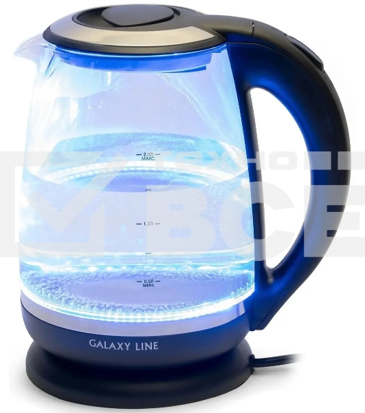 Чайник электрический Galaxy Line GL 0559, черный, стекло, 2200 Вт, 2 л