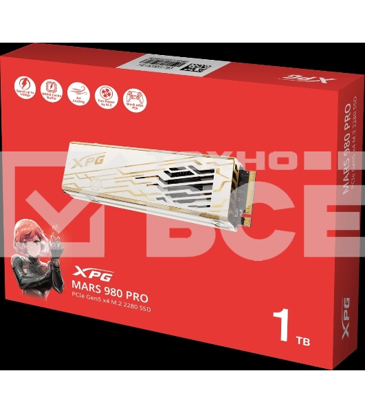 Накопитель SSD ADATA XPG MARS 980 PRO, 1000Gb, M.2(22x80мм), NVMe, PCIe 5.0 x4, 3D NAND, R/W 14000/10000Mb/s, IOPs 1 600 000/1 650 000, TbW 740, DWPD 0.4, with Heat Sink (5 лет)