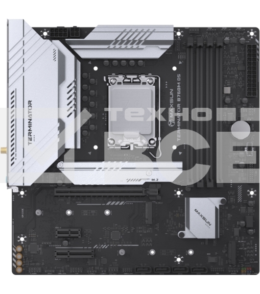 Материнская плата Maxsun Terminator B760M D5 WIFI, LGA 1700, Intel B760, 4xDDR5, 4xSATA, 3xM.2, 1xPCIe 5.0 x16, 1xPCIe x4, 1xPCIe x1, 1xHDMI, 1xDP, 1x 2.5Gb LAN, 6xUSB 2.0, 2xUSB 3.2 Gen 2, 3x3.5 мм, 5.1, mATX