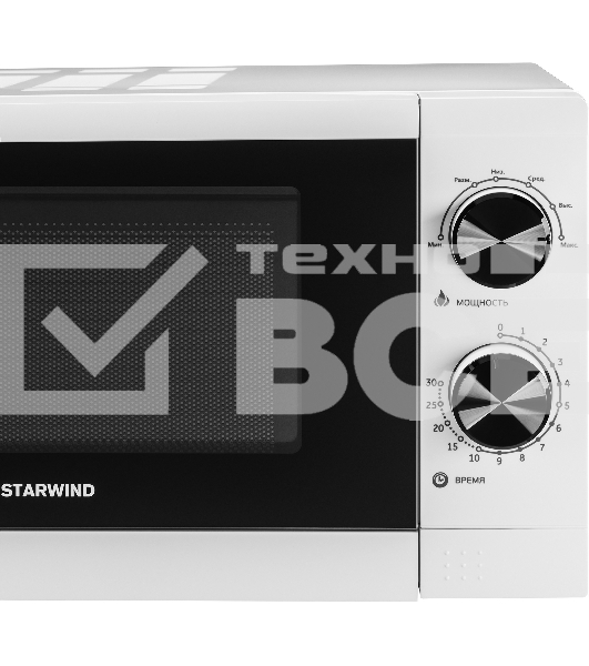 Микроволновая печь Starwind SMW4020 белый, 20 л, 700 Вт, переключатели - поворотный механизм