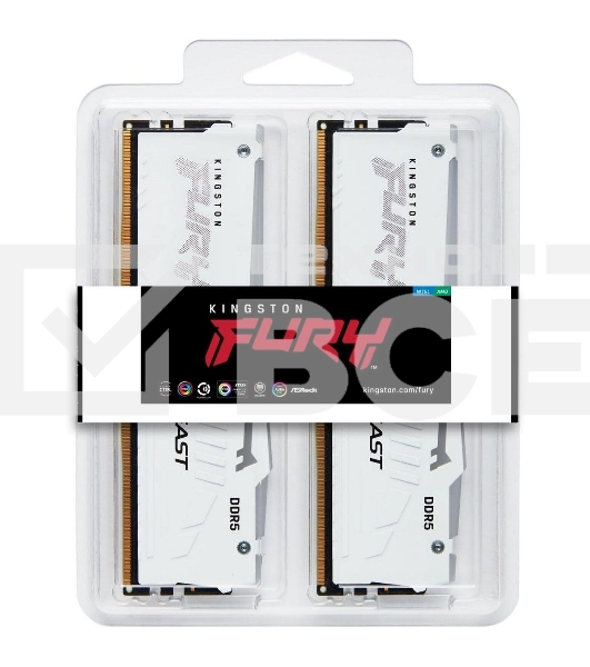 Оперативная память Kingston Fury Beast, DDR5, 32GB (2x16GB), 6000MHz, CL36, с радиаторами, RGB, белый