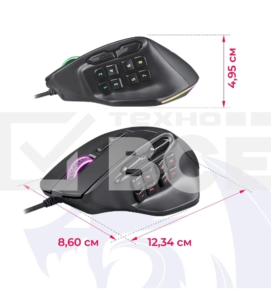 Мышь проводная REDRAGON Aatrox черный, 12400 dpi, USB, кнопки - 15