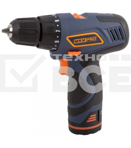 Дрель-шуруповерт MAX-PRO 85024, Аккумуляторная, 12В, 2 АКБ, Кейс