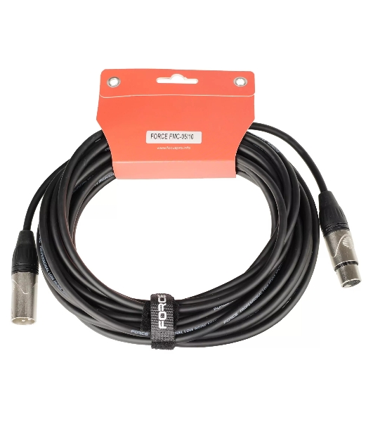 Кабель микрофонный FORCE FMC-05/10XLR (M) - XLR (F), высококачественный балансный, малошумящий с проводниками из безкислородной меди OFC, диаметр 6 мм, профессиональные металлические разъемы, длина 10 м, цвет черный