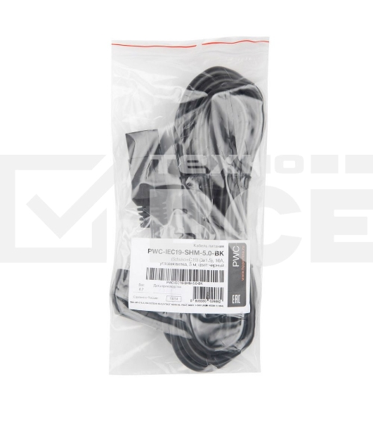 Кабель питания Hyperline PWC-IEC19-SHM-5.0-BK (Shucko+C19) (3x1.5), 5м