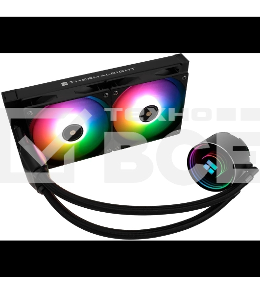 Водяное охлаждение для процессора Thermalright Frozen Notte 240 черный ARGB V2 (240mm, Black, ARGB/ Fans: 2x120mm, 72.37CFM, 27.7dBA, 2000RPM/ Pump height 54mm, 28dBA, 5300RPM, Rad thickness 27mm/ S: 1200, 1700, 1851, 2011, 2066, 115X, AM2, AM2+, AM3, AM3