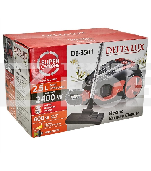 Пылесос Delta LUX DE-3501 СУПЕР-ЦИКЛОН, черный с терракот