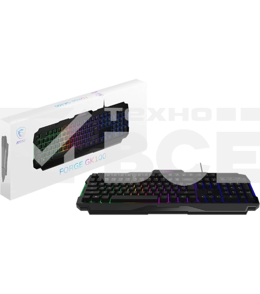 Клавиатура проводная MSI FORGE GK100, Wired, RGb lighting, Anti-ghosting Capability, Black