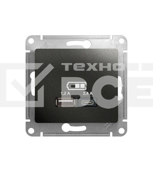 Розетка SE Glossa USB A+С, 5В/2,4А, 2х5В/1,2А антрацит