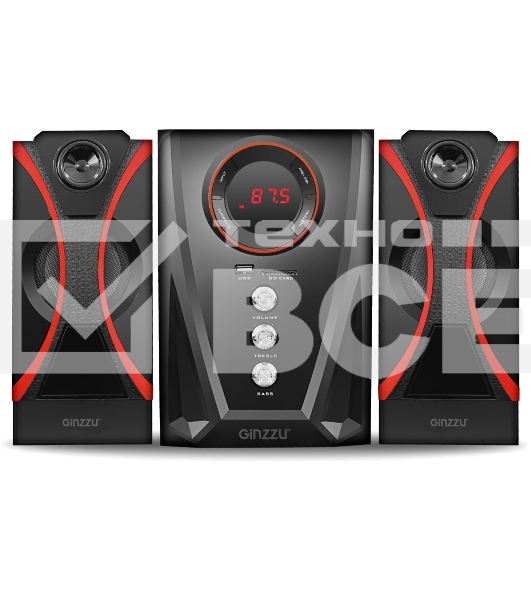 Мультимедийная акустическая система GINZZU GM-407 2.1 с Bluetooth. Выходная мощность (RMS) 40 Вт. Диапазон воспроизводимых частот: 40Гц - 20КГц. Bluetooth: V2.1. Встроенный аудио-плеер: SD-card, USB-flash до 32 Gb. FM радио: 87.5МГц - 108.0МГц. Вход AUX: 