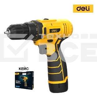 Дрель-шуруповерт Deli DL-DZ12-5A2, Аккумуляторная, 12В, Кейс