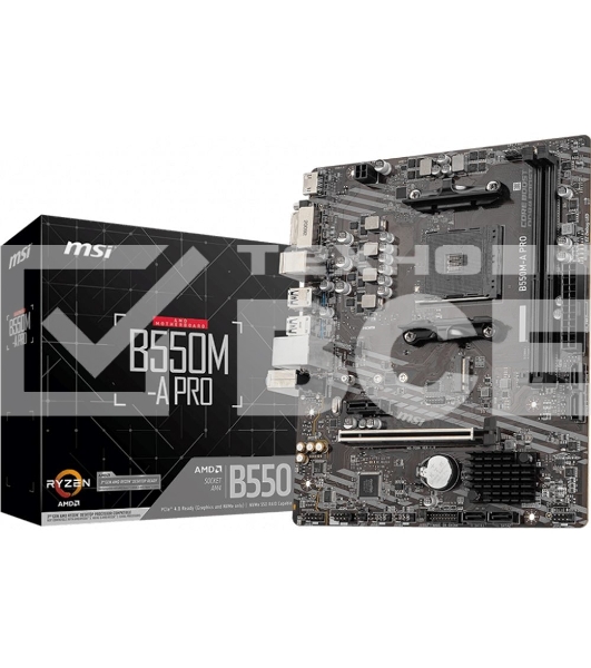 Материнская плата MSI B550M-A PRO, AM4, AMD B550, 2xDDR4, 4xSATA, 1xM.2, 1xPCIe 4.0 x16, 1xPCIe x1, 1xDVI-D, 1xHDMI, 1x 1Gb LAN, 2xUSB 2.0, 4xUSB 3.2 Gen 1, 3x3.5 мм, 7.1, mATX