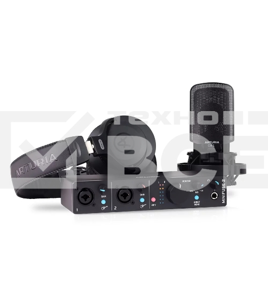 Аудиоинтерфейс USB Arturia MiniFuse Recording Pack Black [800202] комплект: MiniFuse 2, микрофона CM1 поп фильтром, наушников EF1 и XLR кабеля, черный