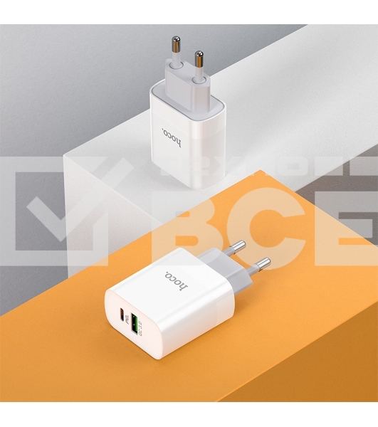 Сетевое зарядное устройство HOCO C80A Rapido 1xUSB + 1xUSB-C, 3.1A, 20W, белый