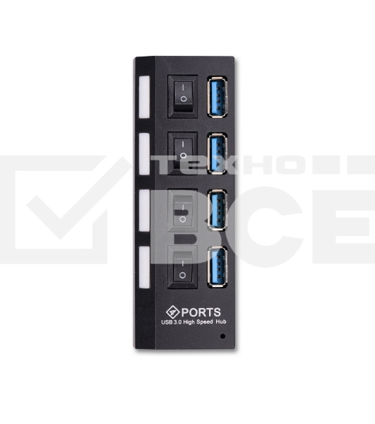USB-хаб Smartbuy (SBHA-7304-B) USB 3.0 хаб + выкл., 4 порта, черный