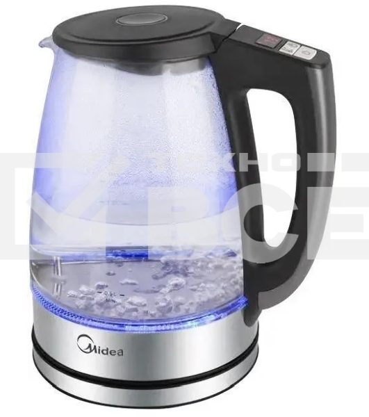 Чайник электрический Midea MK-8019, мощность 2200 Вт, объем 1.7 л, цифровой дисплей, регулировка температуры нагрева, 6 режимов нагрева, поддержание температуры, подсветка