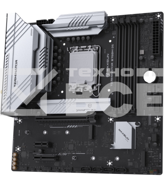 Материнская плата Maxsun Terminator B760M D5 WIFI, LGA 1700, Intel B760, 4xDDR5, 4xSATA, 3xM.2, 1xPCIe 5.0 x16, 1xPCIe x4, 1xPCIe x1, 1xHDMI, 1xDP, 1x 2.5Gb LAN, 6xUSB 2.0, 2xUSB 3.2 Gen 2, 3x3.5 мм, 5.1, mATX