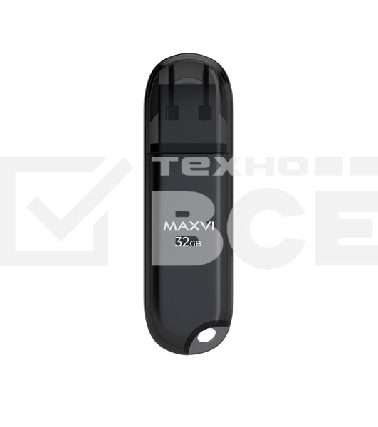 Флеш диск Maxvi P1 32GB USB 2.0 black, монолит с колпачком, ABS пластик