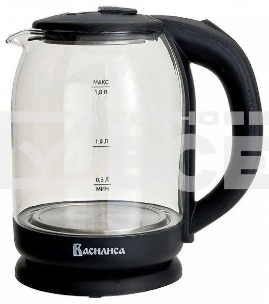 Чайник электрический ВАСИЛИСА ВА-1034 стекло, черный, 1.8 л, 1500 Вт