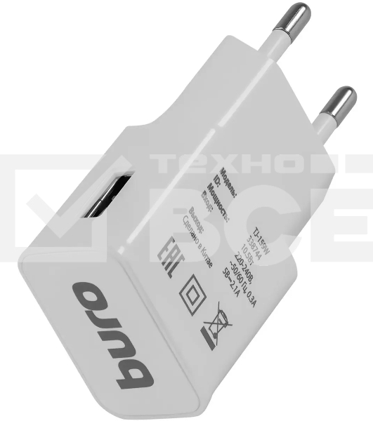 Сетевое зарядное устройство Buro TJ-159w 2.1A универсальное белый