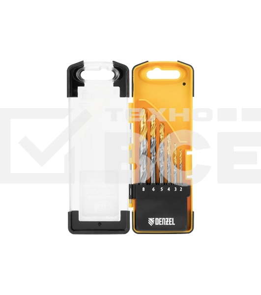 Набор сверл по металлу Denzel 2-8мм, Р6М5К8-TiN, Golden Tip, 6 шт 723004