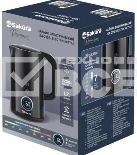 Чайник электрический Sakura SA-2185DBK Premium (1.7) дисплей, черный