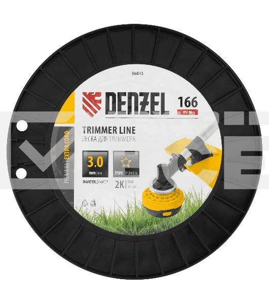 Леска для триммера Denzel двухкомпонентная звезда, 3,0 мм х 166 м, на DIN катушке EXTRA CORD