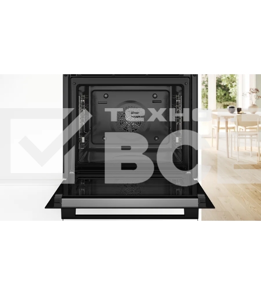 Встраиваемый духовой шкаф Bosch, Serie 4, Auto Pilot 10, объем 71 л, 7 режимов нагрева, 4D Hotair, телескопические направляющие 1уровень,пиролиз, сенсорное управление, черный+профиль из нерж. стали