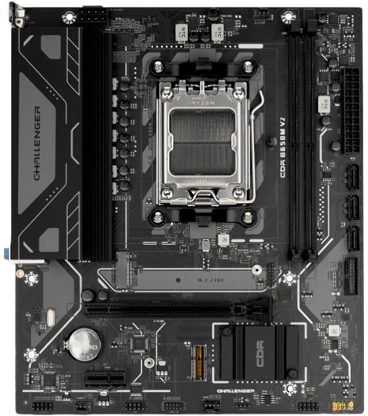 Материнская плата CBR B650M V2, AM5, AMD B650, 2xDDR5, 3xSATA, 1xM.2, 1xPCIe 4.0 x16, 1xPCIe x1, 1xHDMI, 1xDP, 1x1Gb LAN, 4xUSB-A 5Gbps, 2xUSB-A 2.0, 3x3.5 мм, 7.1, mATX