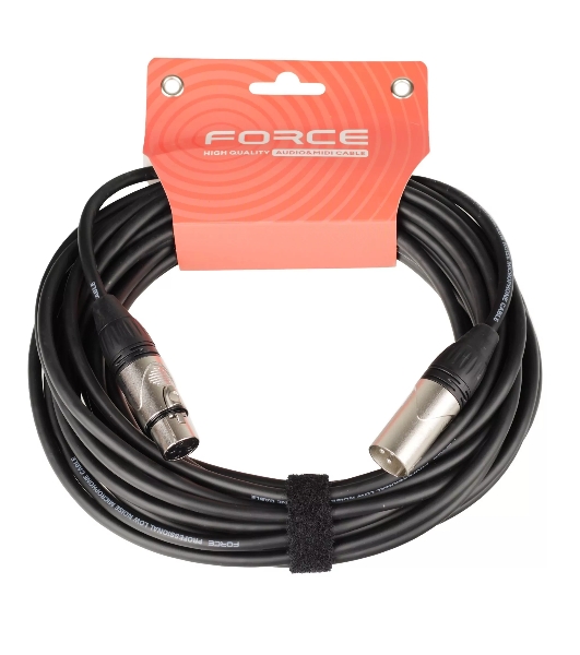 Кабель микрофонный FORCE FMC-05/10XLR (M) - XLR (F), высококачественный балансный, малошумящий с проводниками из безкислородной меди OFC, диаметр 6 мм, профессиональные металлические разъемы, длина 10 м, цвет черный
