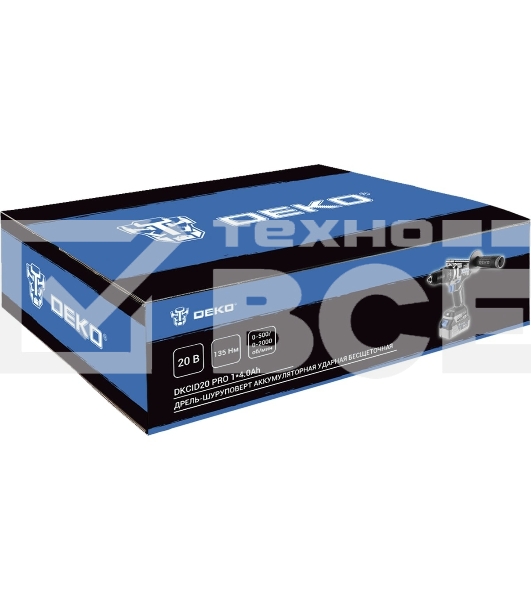 Дрель-шуруповерт Deko DKCID20 Pro 085-1068, Аккумуляторная, 20В