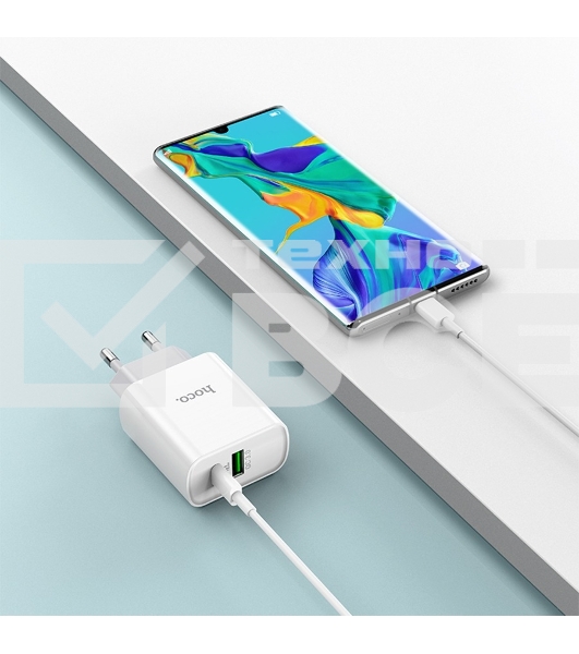 Сетевое зарядное устройство HOCO C80A Rapido 1xUSB + 1xUSB-C, 3.1A, 20W, белый