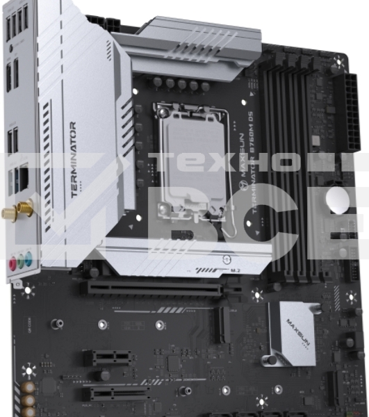 Материнская плата Maxsun Terminator B760M D5 WIFI, LGA 1700, Intel B760, 4xDDR5, 4xSATA, 3xM.2, 1xPCIe 5.0 x16, 1xPCIe x4, 1xPCIe x1, 1xHDMI, 1xDP, 1x 2.5Gb LAN, 6xUSB 2.0, 2xUSB 3.2 Gen 2, 3x3.5 мм, 5.1, mATX