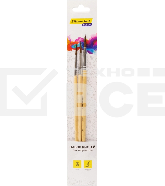 Набор кистей Silwerhof Color (набор 3шт) пони круглая №2,4,6, деревянная ручка