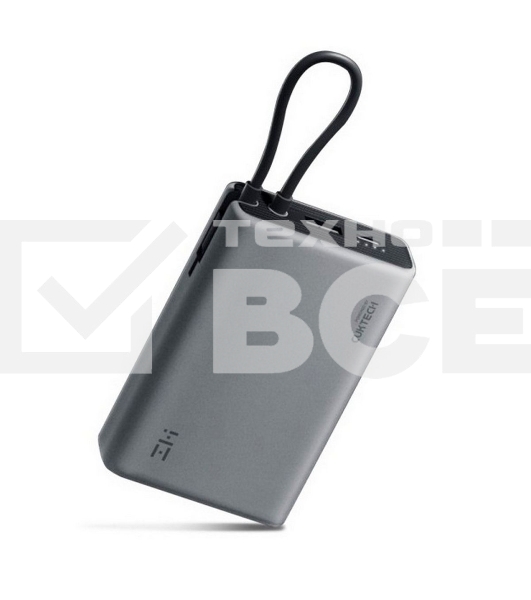 Внешний аккумулятор ZMI 10000mAh Powerbank with build-in Charging Cable P17 серый