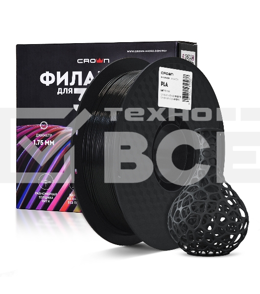 Филамент Crown Micro CM-FILPLA002B PLA 1.75 1кг чёрный