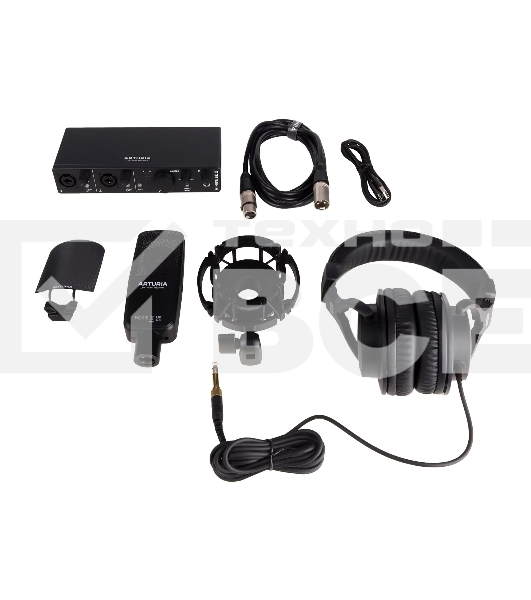 Аудиоинтерфейс USB Arturia MiniFuse Recording Pack Black [800202] комплект: MiniFuse 2, микрофона CM1 поп фильтром, наушников EF1 и XLR кабеля, черный