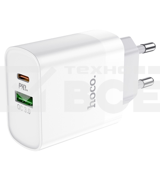 Сетевое зарядное устройство HOCO C80A Rapido 1xUSB + 1xUSB-C, 3.1A, 20W, белый