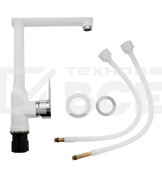 Смеситель на кухню, боковой Г-образный излив, шаровый из высокопрочного пластика АБС БЕЛЫЙ BRIMIX 466